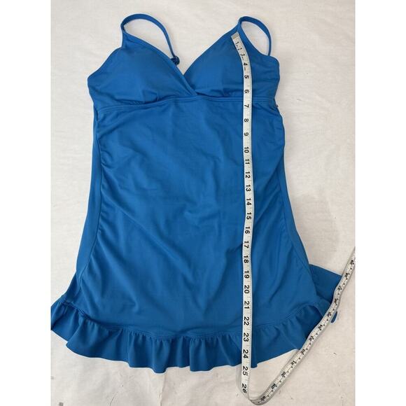 Jantzen One-Piece Skirted Swimsuit Swimdress Blue Ruffle Retro Pin-Up Style 10 - Picture 3 of 7